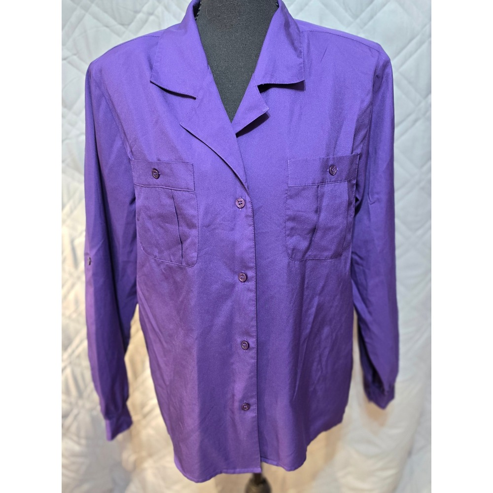 Sheridan Square Purple Button Up Roll Tab Sleeve‎ Blouse Top Size 10 01-4619